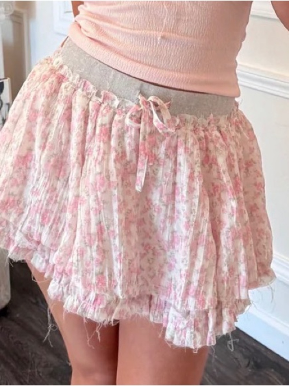 Floral Pink Ruffle Mini Skort